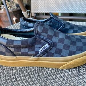 Brand new custom kids’ Vans. Size 13.5. Gray and black checker with gum sole.
